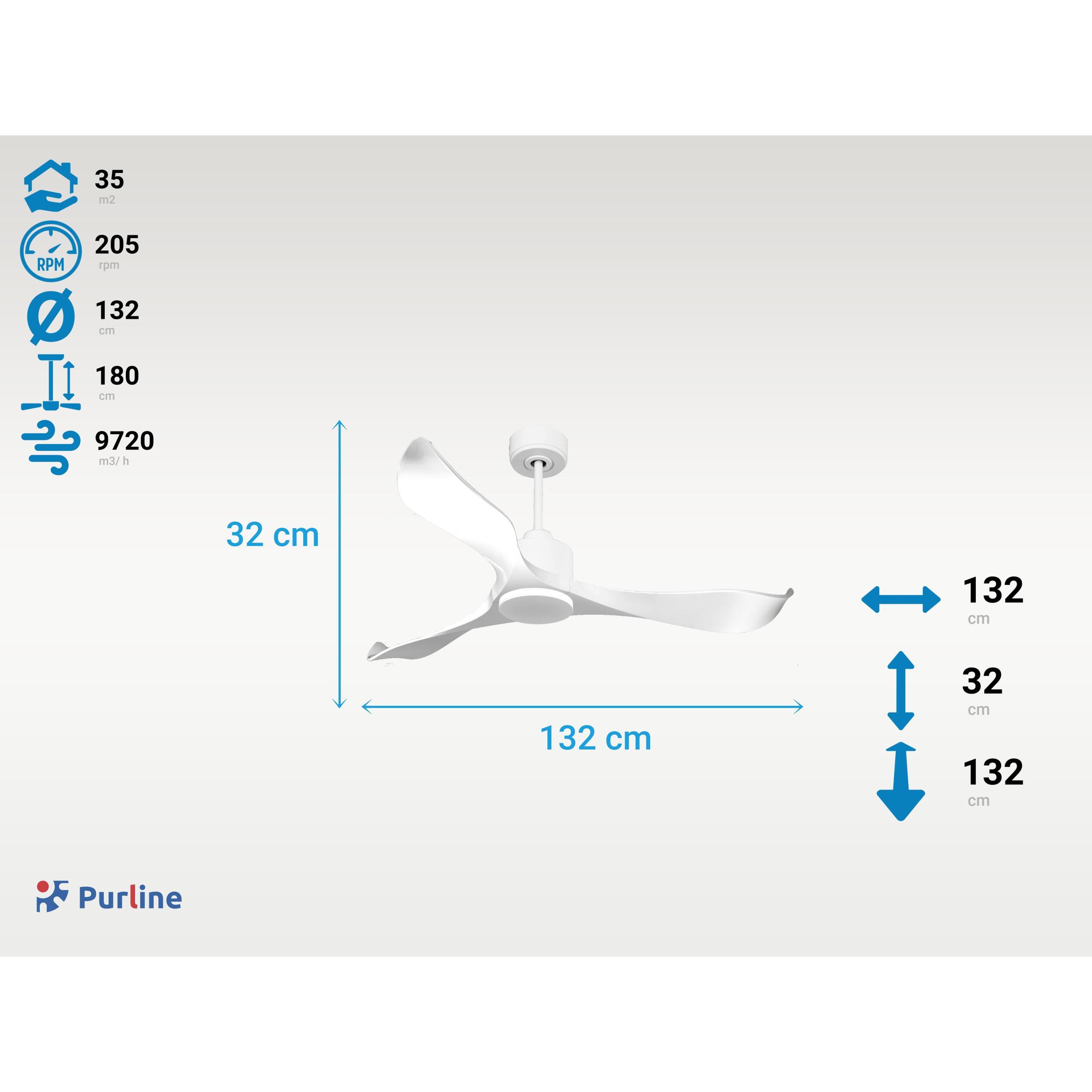 Ventilateur de plafond Réversible  Thermostat Wifi Moteur à courant continu Toits en pente Télécommande Adaptateur 2/3 Lames Hypersilence Mémoire
