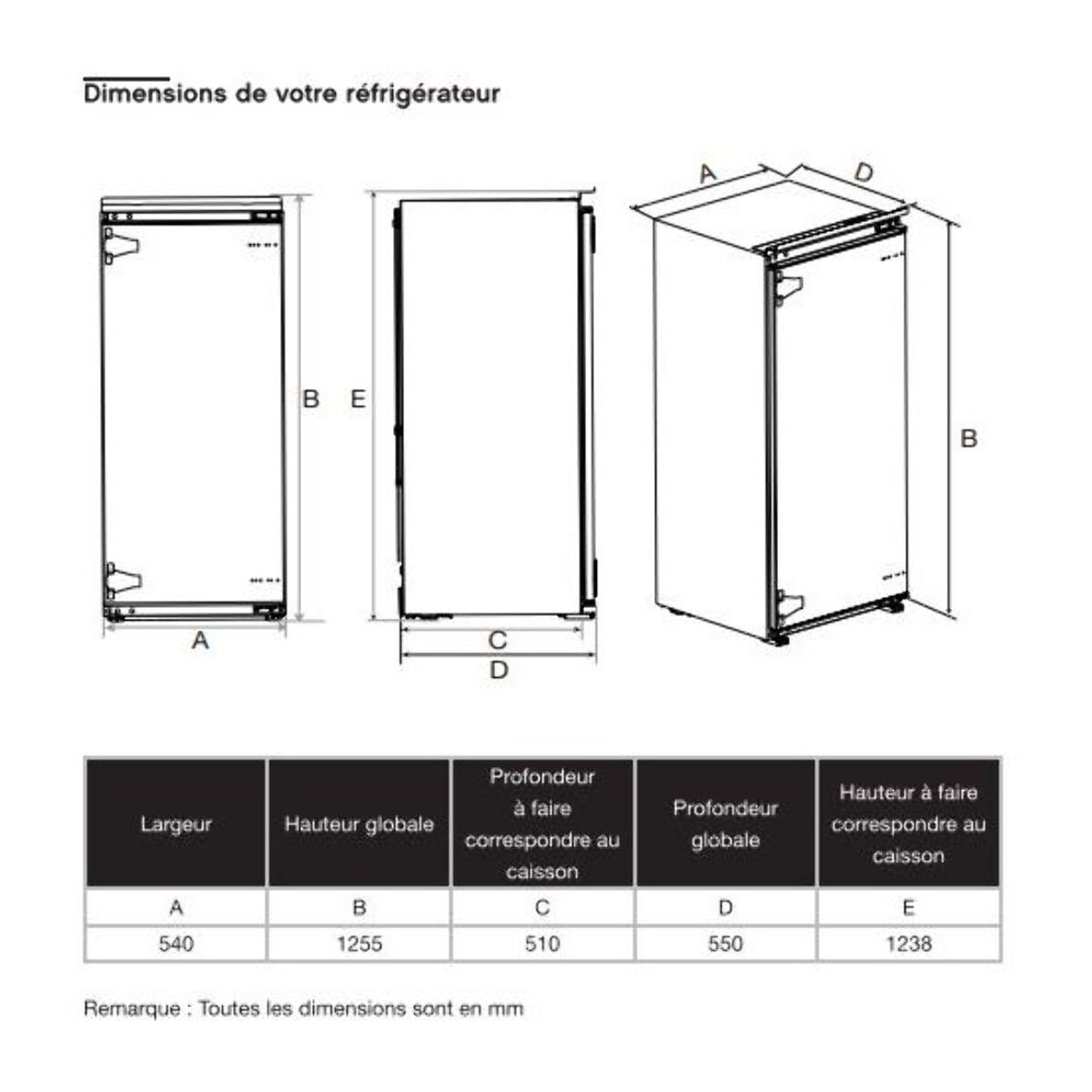 Réfrigérateur 1 porte encastrable ESSENTIELB ERLI125-55miB1