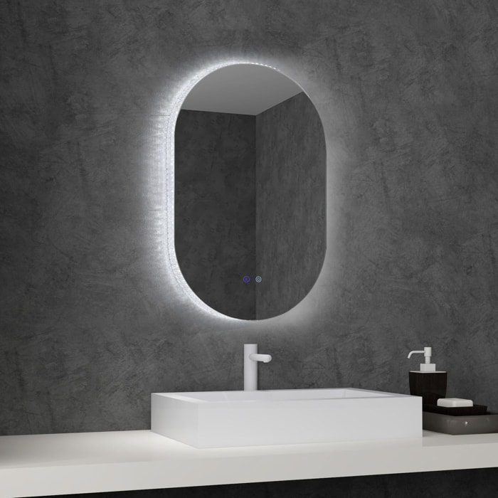 Miroir ovale mural lumineux LED de salle de bain - 81 x 51 cm - avec 3 couleurs, luminosité réglable interrupteur tactile système antibuée transparent