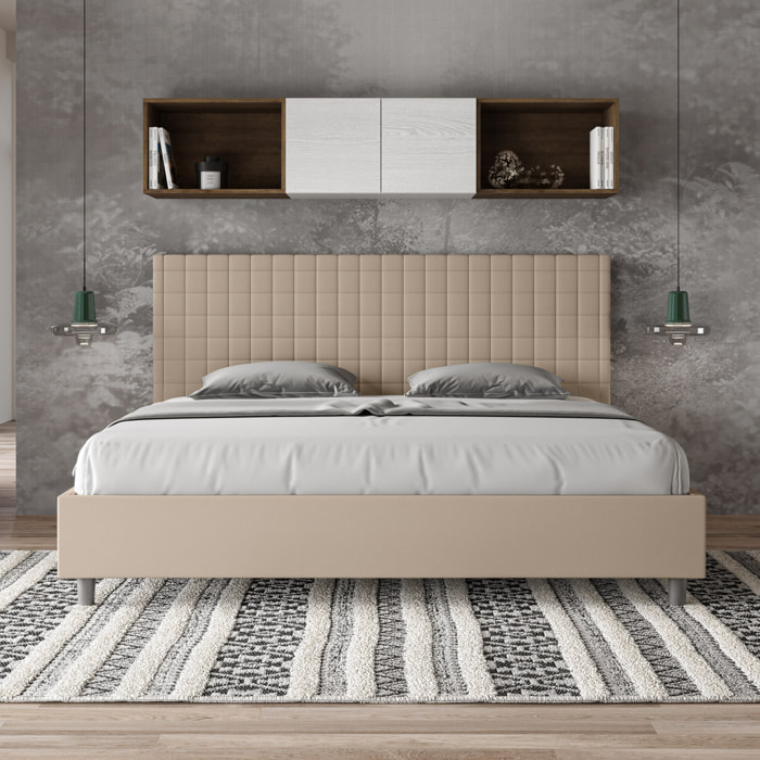 Lit king size avec sommier rembourrée 180x200 similicuir taupe Sunny