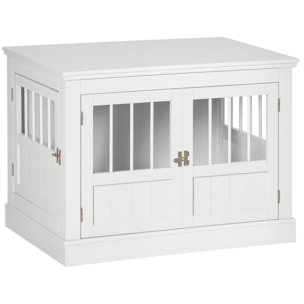 Jaula para Perros, Mesa Auxiliar, Casa para Mascotas Moderna con 3 Puertas Francés con Cierre Magnético, para Perros Pequeños, 78x53x59,3 cm, Blanco