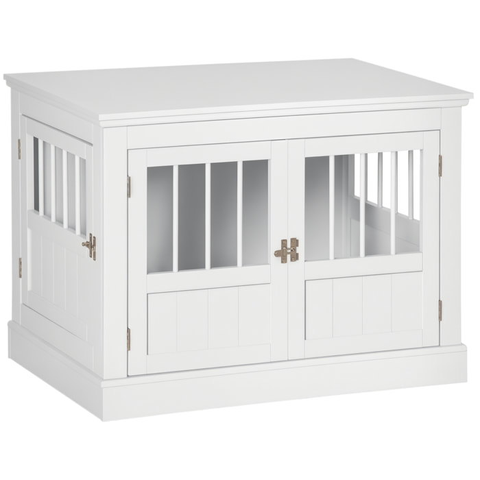 Jaula para Perros, Mesa Auxiliar, Casa para Mascotas Moderna con 3 Puertas Francés con Cierre Magnético, para Perros Pequeños, 78x53x59,3 cm, Blanco