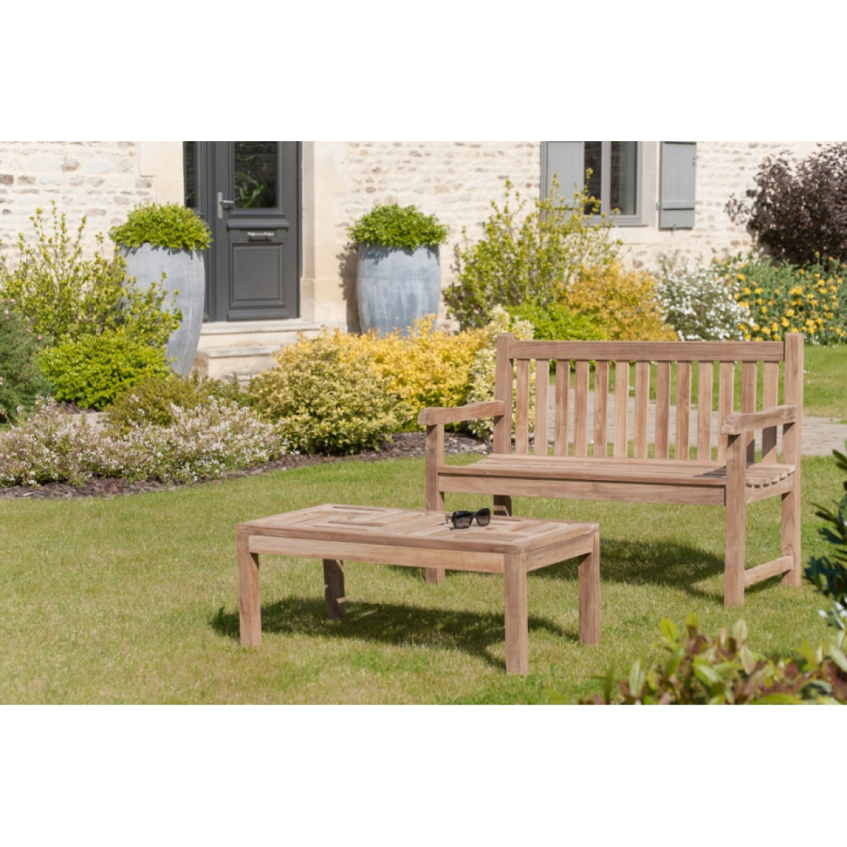 HARRIS - Table basse de jardin rectangulaire 100x50cm en bois Teck