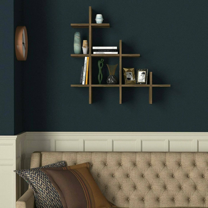 Mensola Onil, Scaffale, Ripiano a muro, Scaffalatura multiuso, 82x18h80 cm, Noce