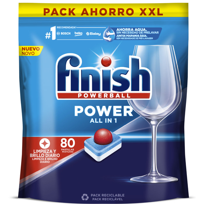 Finish All in 1 Max Pastillas para lavavajillas Regular 160 pastillas (2x 80 pastillas)