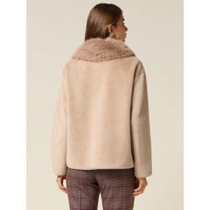 Oltre - Cappotto corto con collo peloso - Beige