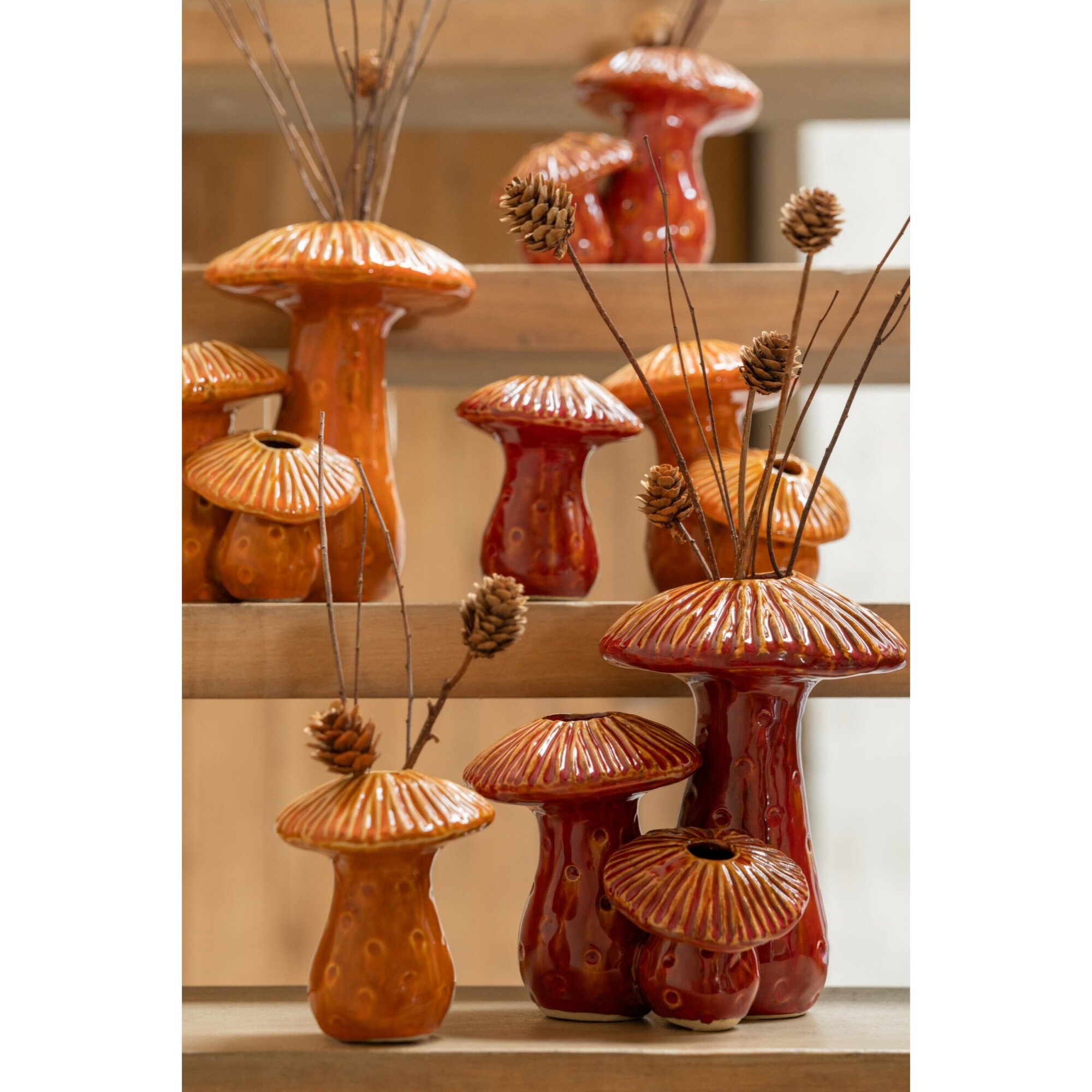 J-Line vase Mushrooms - grès - rouille/orange - medium - assortiment de 2