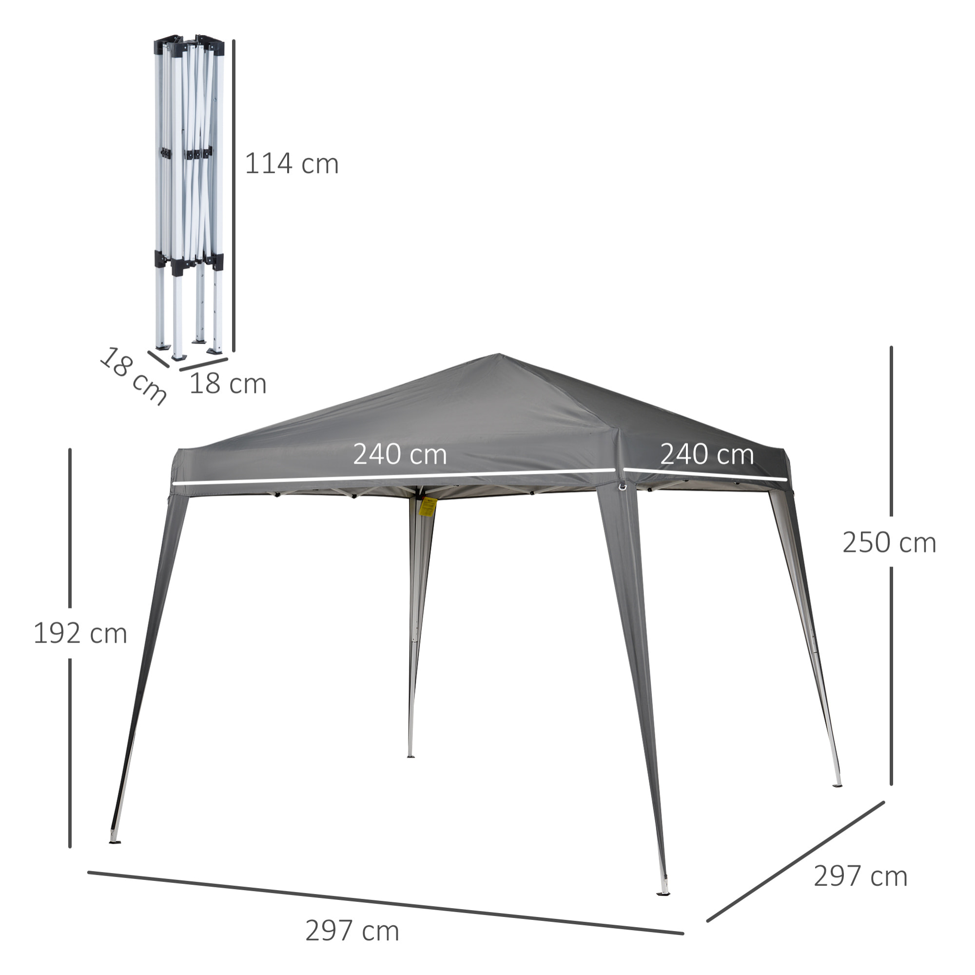 Tonnelle barnum de jardin pop-up pliant 2,4L x 2,4l x 2,5H m acier polyester imperméabilisé anti UV avec sac de transport gris