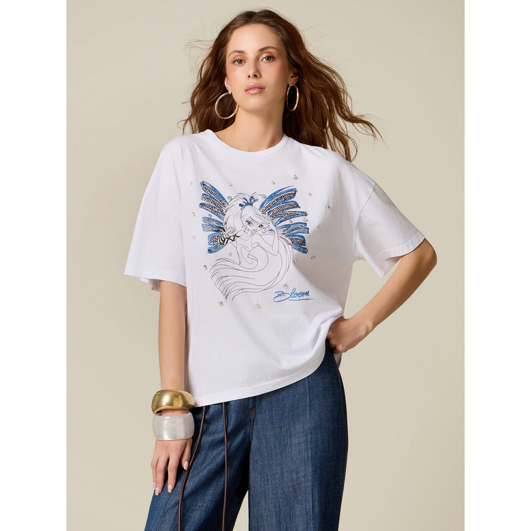 Oltre - T-shirt Winx con cristalli e castoni - Bianco