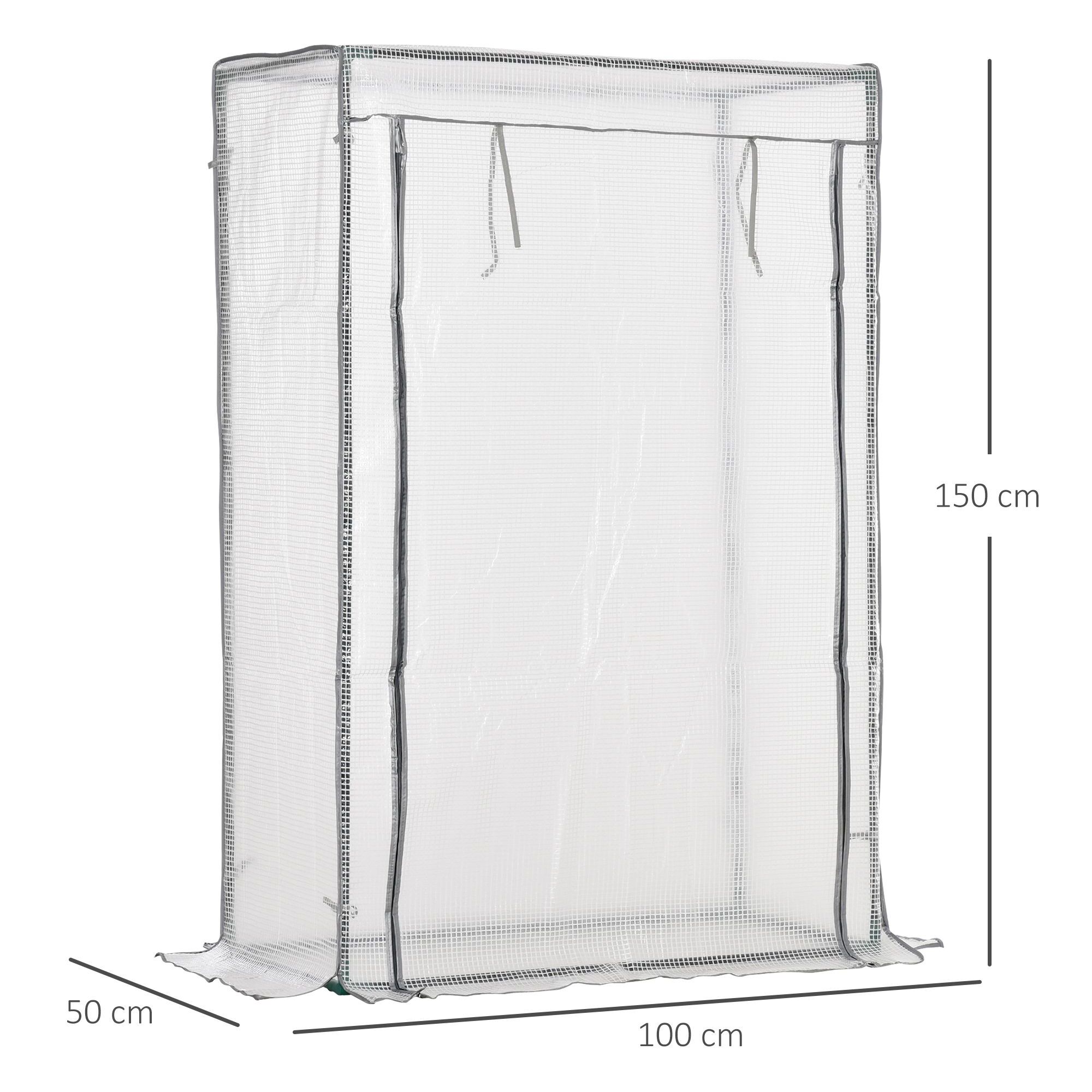 Serre de jardin serre à tomates porte zippée déroulante - 1x0,5x1,5m - acier PVC blanc transparent