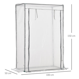 Serre de jardin serre à tomates porte zippée déroulante - 1x0,5x1,5m - acier PVC blanc transparent