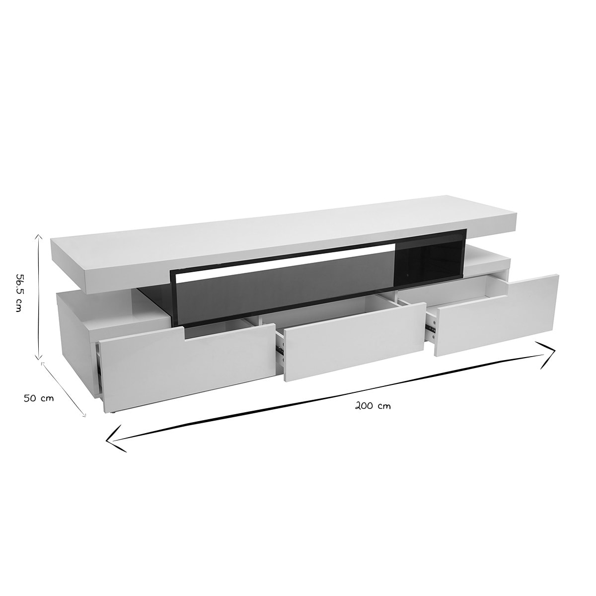 Meuble TV design blanc laqué brillant L200 cm LIVO