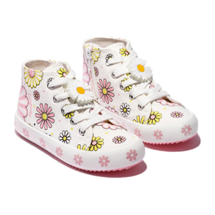 Zapatillas Altas Flores Lona Blanco