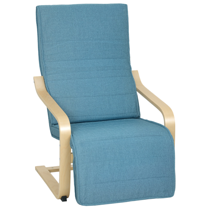 Sillón de Salón con Reposapiés Ajustable, Butaca de Salón Tapizada en Lino Sintético con Marco de Madera, Sillón de Relax para Dormitorio, Oficina, Estudio, 66,5x94x100 cm, Azul