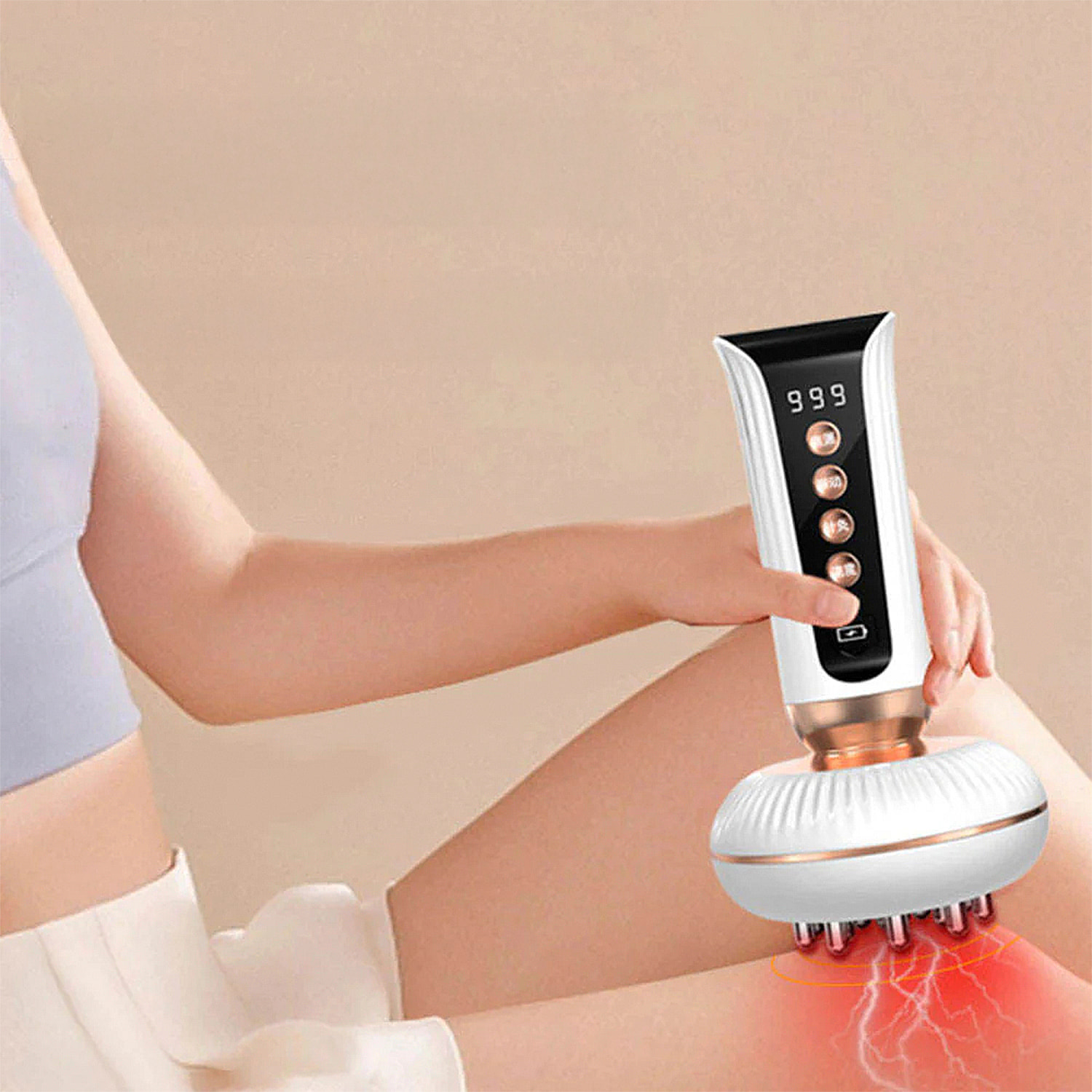 Masajeador corporal EMS + vibración con 9 intensidades y 9 niveles de temperatura.