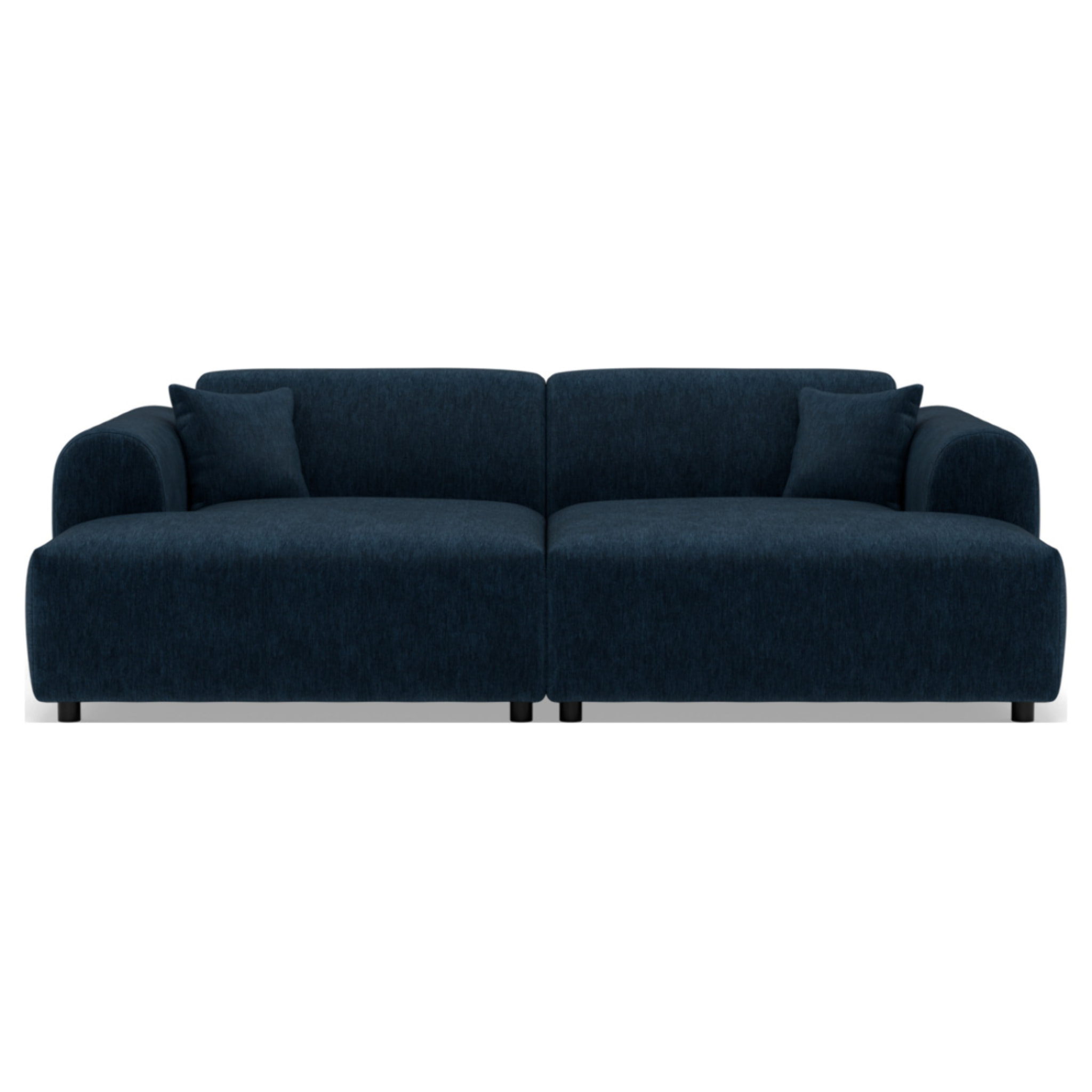 Aumance - canapé droit 4 places avec double méridienne assise profonde en velours texturé - Bleu