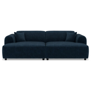 Aumance - canapé droit 4 places avec double méridienne assise profonde en velours texturé - Bleu