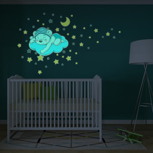 Sticker phosphorescent lumineux - OURSON RÊVEUR ET 50 ÉTOILES