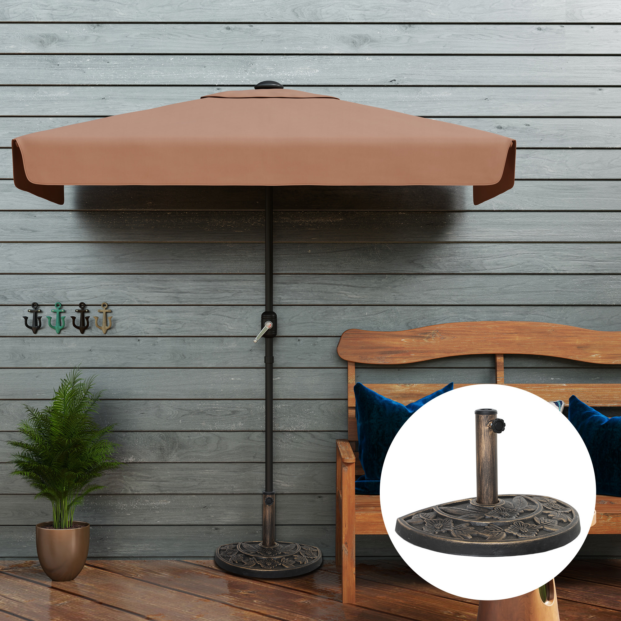 Base para Sombrilla Semicircular Soporte para Parasol Pie para Sombrilla con Relleno de Cemento Peso 9,5 kg para Jardín Terraza Bronce