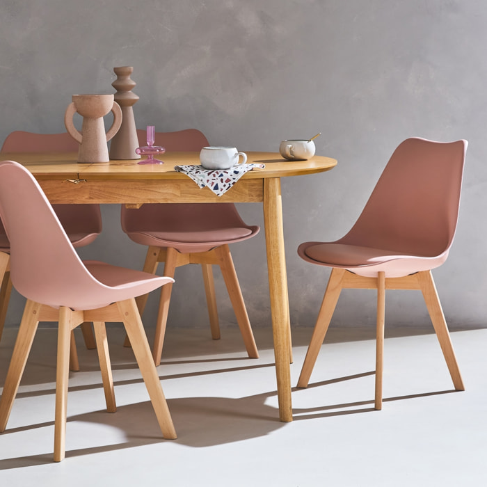 Lot de 4 chaises scandinaves. pieds bois de hêtre. chaises 1 place. vieux rose