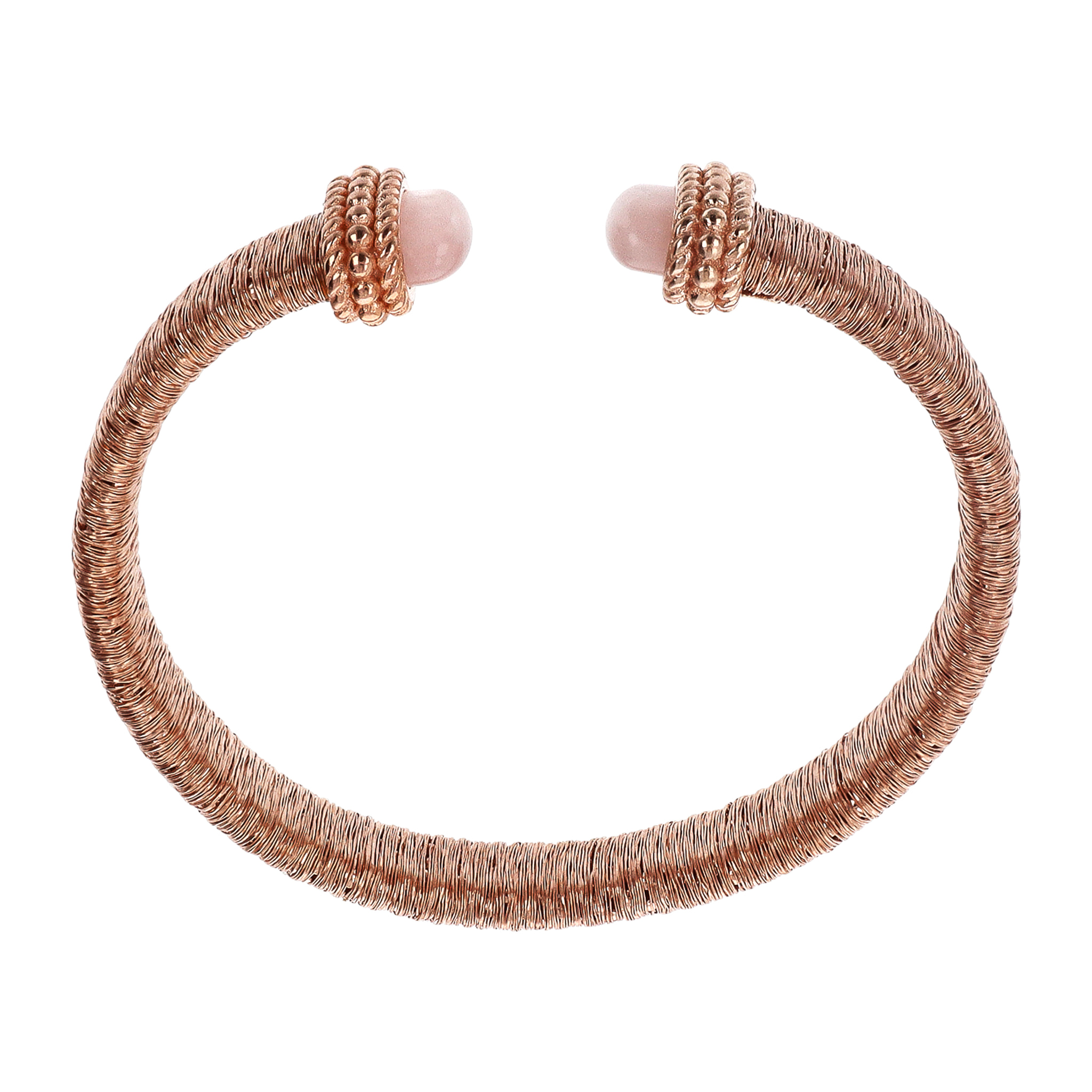 Bracciale Rigido Large Filo Avvolto in Argento 925 placcato Oro Rosa 18Kt con Quarzo Rosa