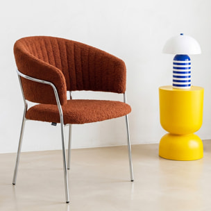 Lot de 2 chaises en tissu bouclé, piètement chromé - ISYA