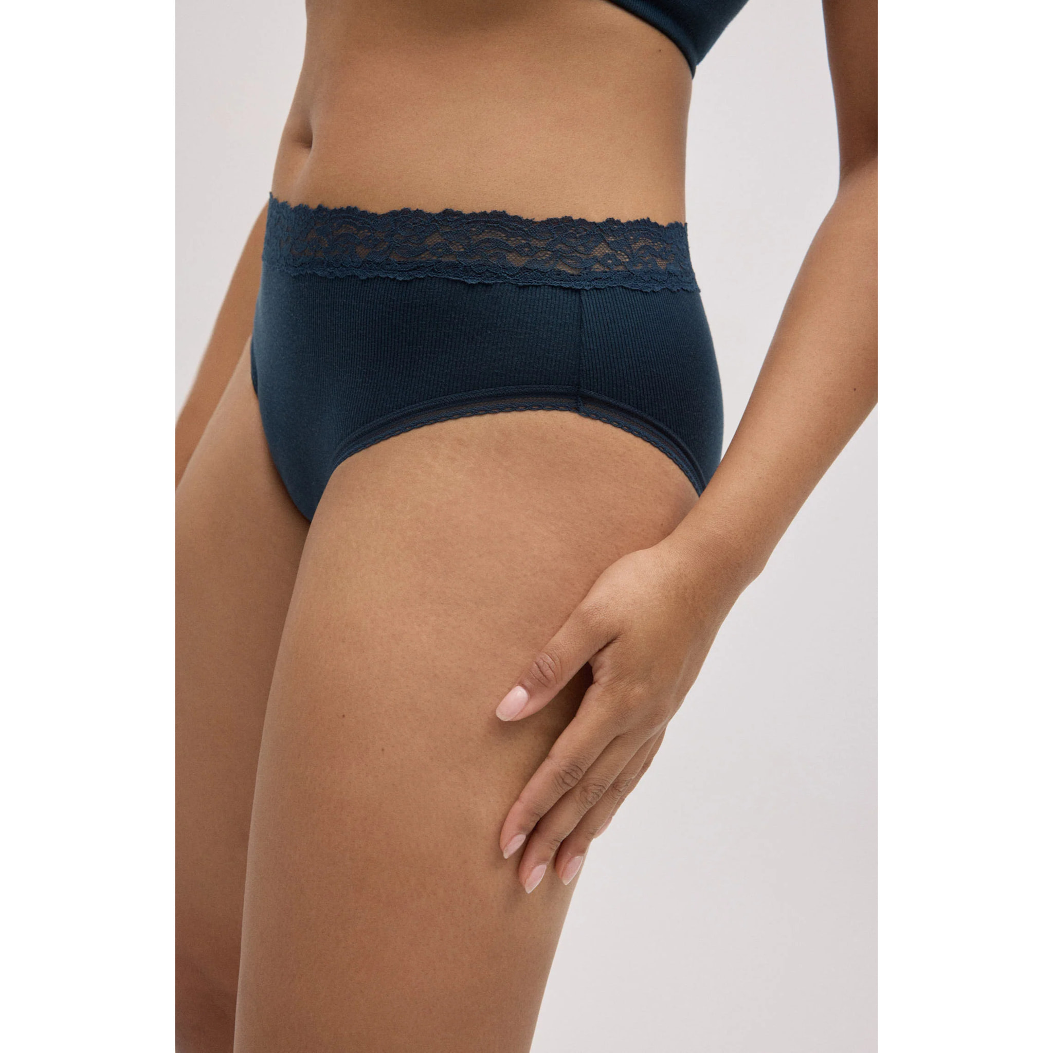 Slip midi a coste con pizzo blu navy