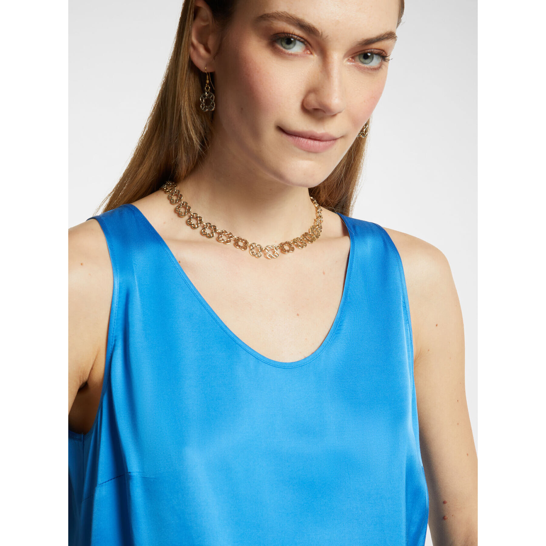 Elena Mirò - Top con cuello de pico en viscosa elástica - Azul aciano