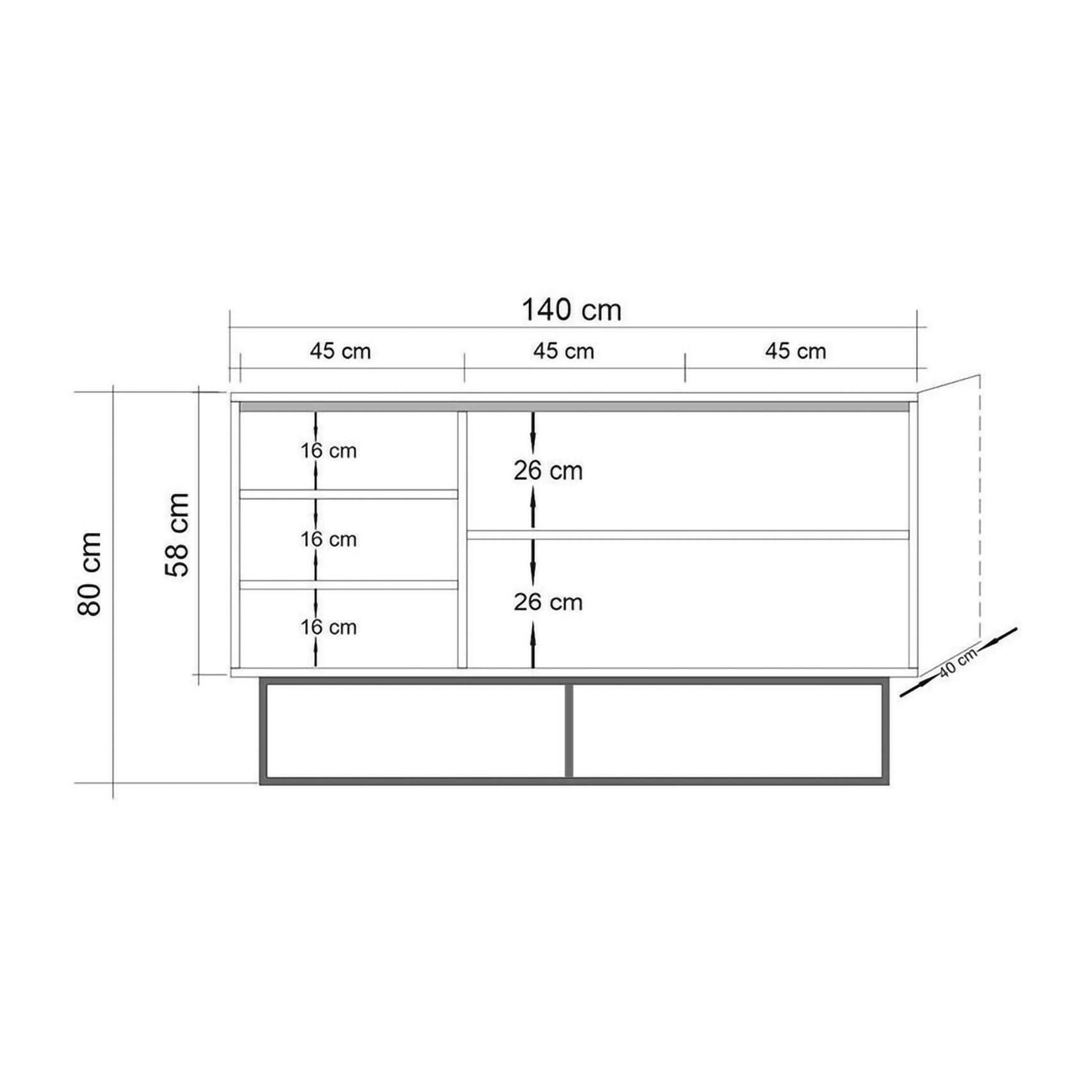 Credenza Drad, Buffet da soggiorno, Madia da salotto, Dispensa da cucina, 140x40h80 cm, Quercia e Nero