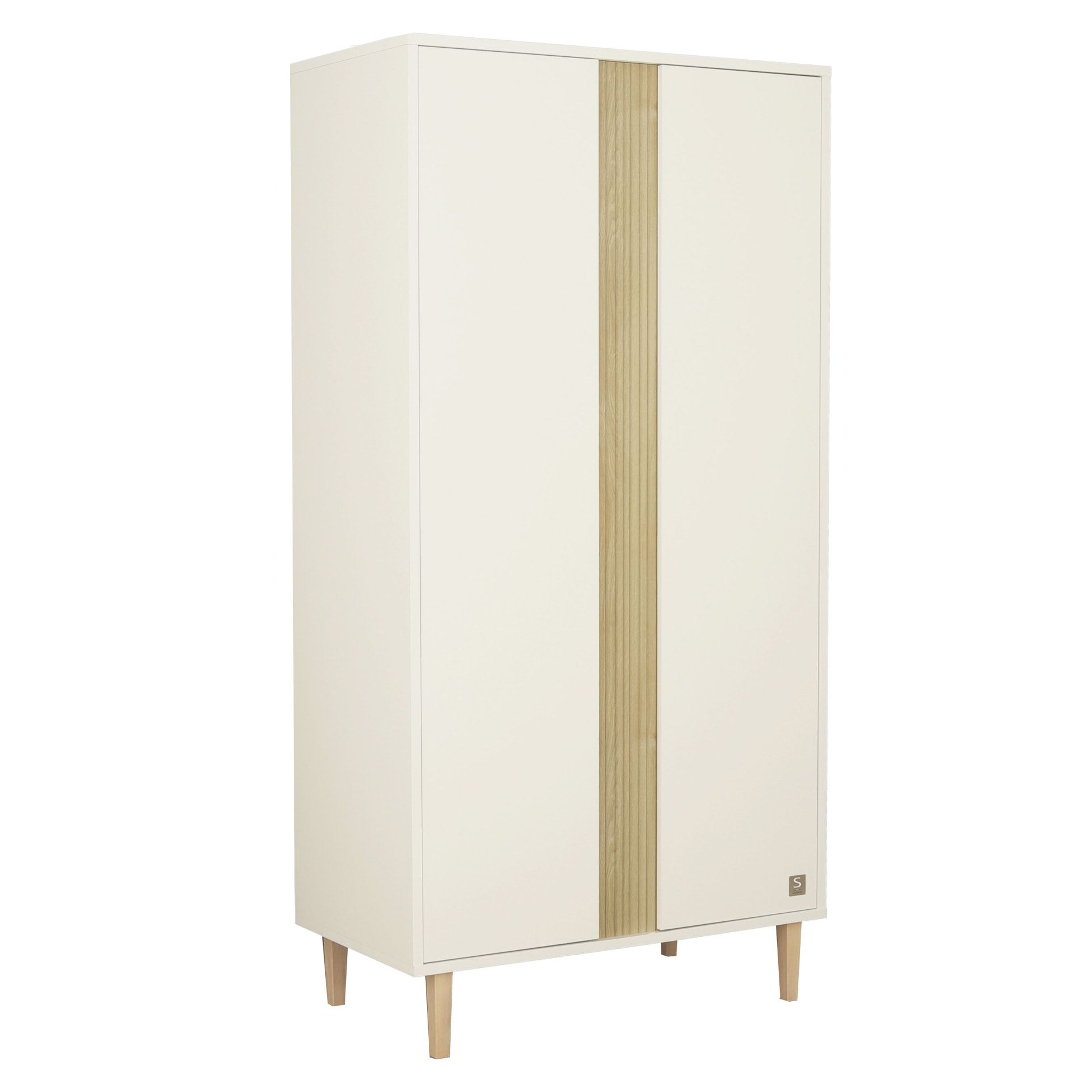 Armoire 2 portes avec détail imitation bois texturé et pieds bois