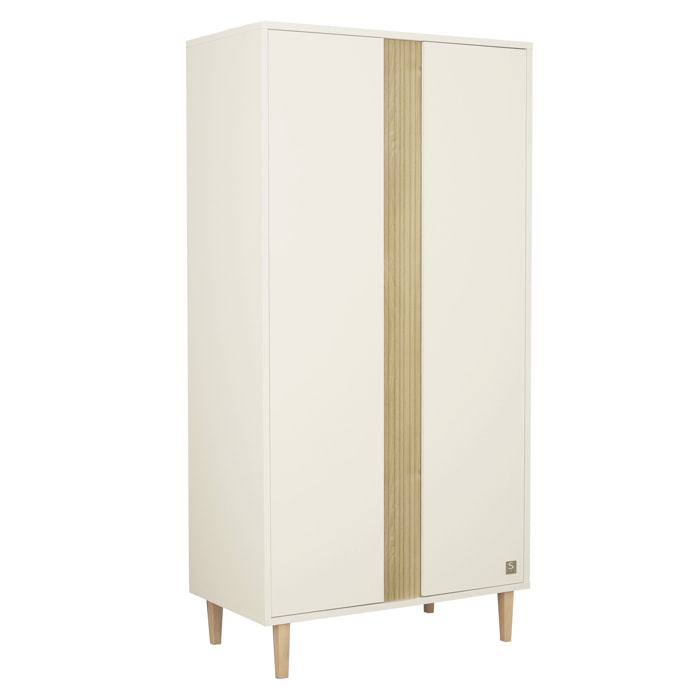 Armoire 2 portes avec détail imitation bois texturé et pieds bois