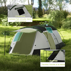 Tente de camping familiale 3-4 pers. - tente tunnel porche étanche 2000 mm - sac de transport inclus - gris