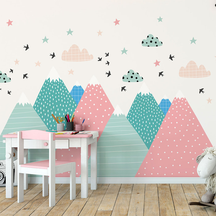 Stickers muraux enfants - Décoration chambre bébé - Autocollant Sticker mural géant enfant montagnes scandinaves VINEKA