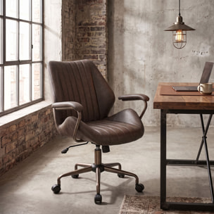 Havana - Sedia Da Ufficio 45x92x37 cm Poltrona Industrial Chic in Similpelle Base a Stella in Bronzo Spazzolato
