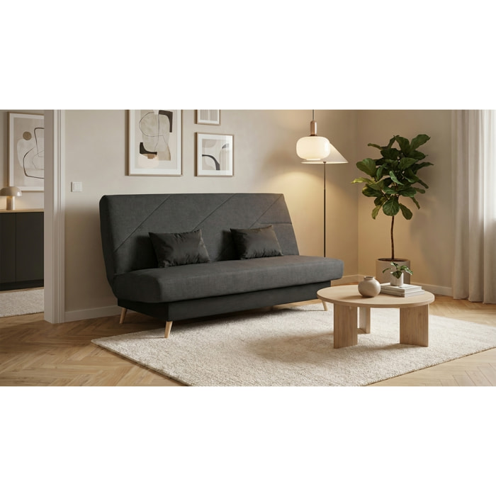Canapé convertible Zephir, matelas Simmons, 130 x 190 cm, 2 coussins offerts, Aba anthracite