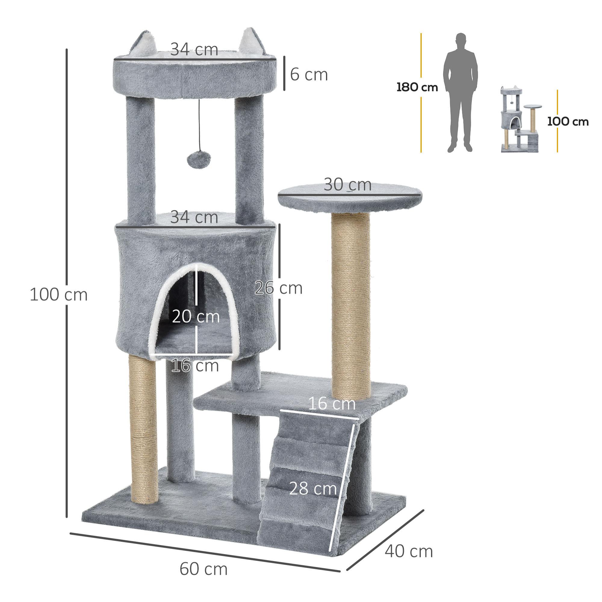 Árbol Rascador para Gatos Mediano Árbol para Gatos de 5 Niveles Torre para Gatos con Plataformas Nido Postes de Yute Escalera y Bola Colgante Gris