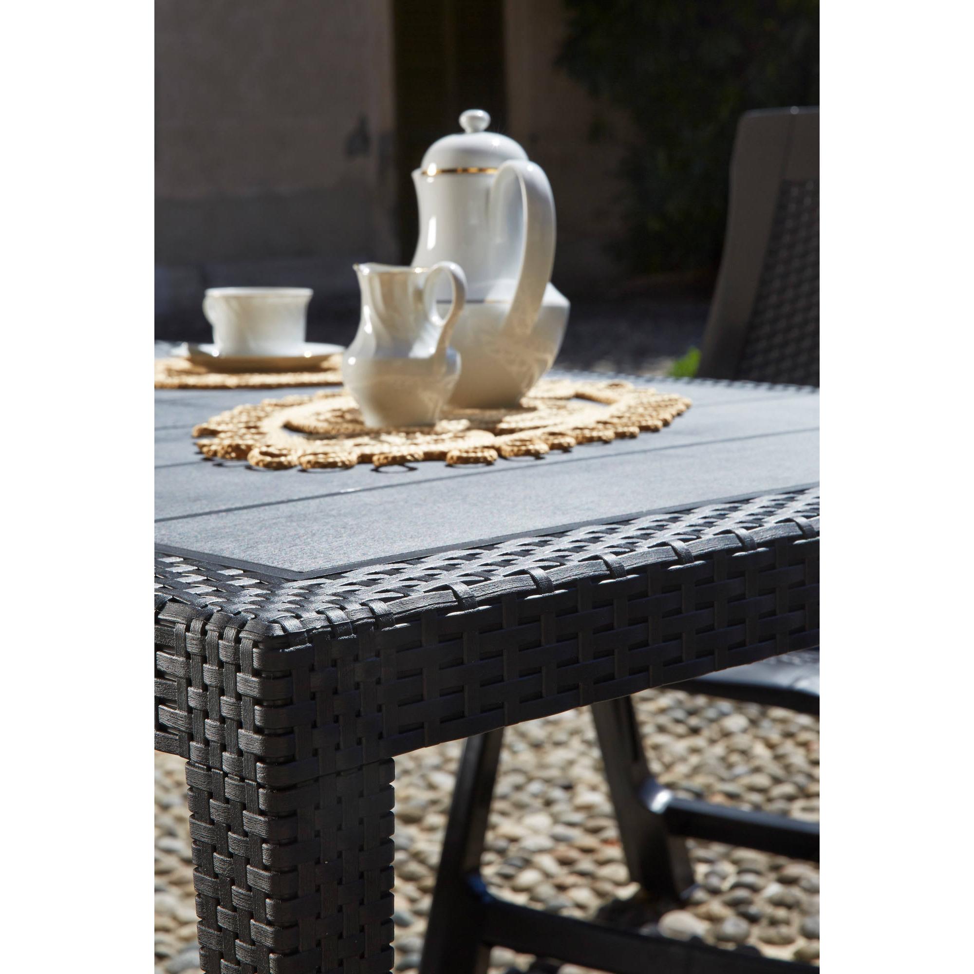 Tavolo da esterno Portici, Tavolo rettangolare da pranzo, Tavolo da giardino multiuso effetto rattan, 100% Made in Italy, Cm 150x90h72, Antracite