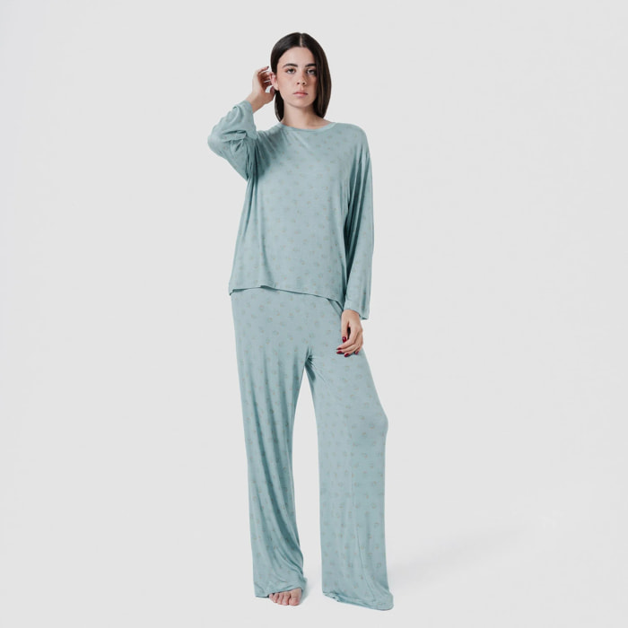 Pigiama lungo in viscosa da donna spring azzurro acqua
