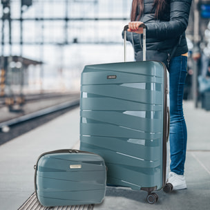 Juego De Maletas Rígidas Pp Jaslen Stuttgart Azul Metalico