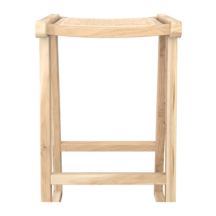 Tabouret pour îlot central 66 cm en teck et rotin naturel - Haida