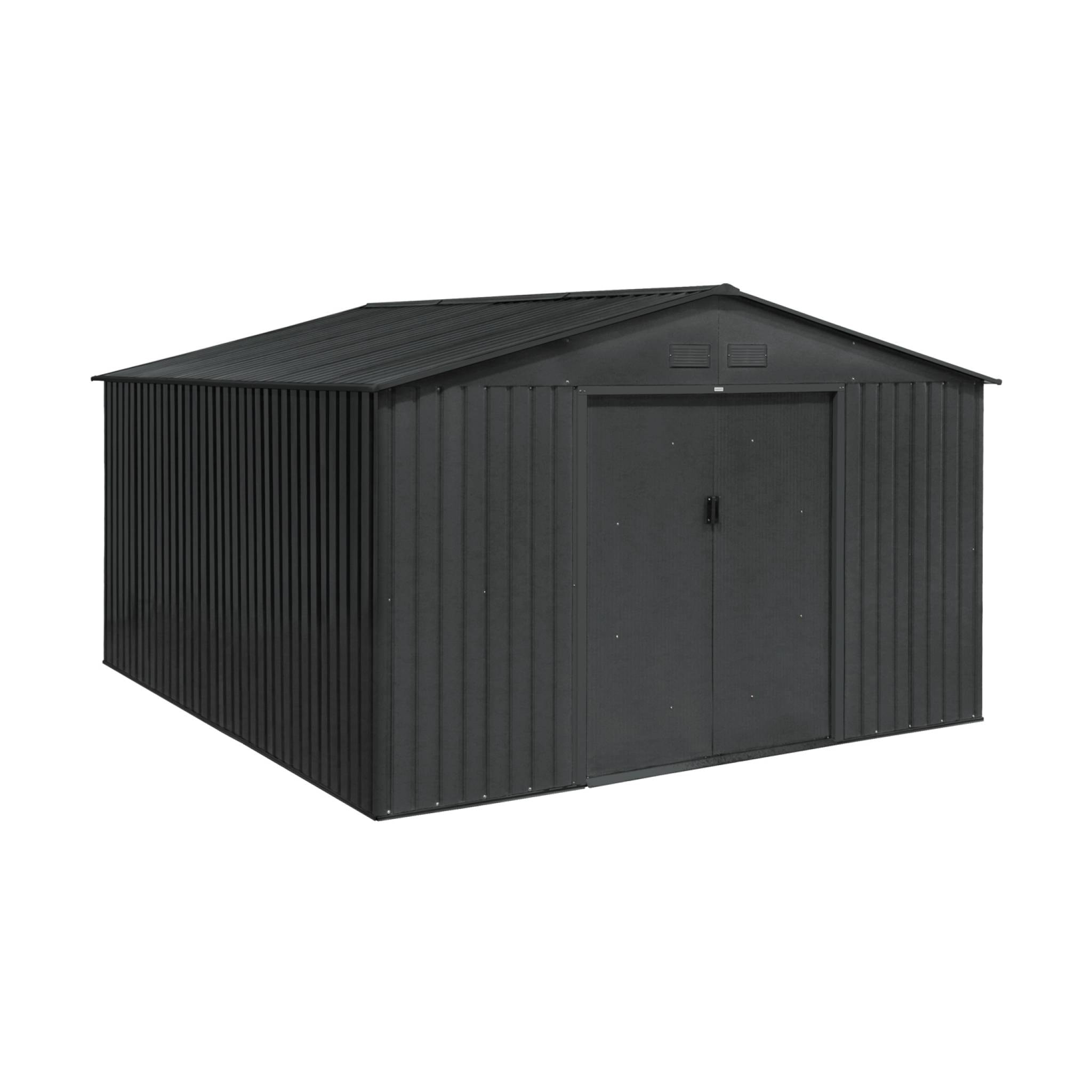 Abri de jardin en métal - Slack - 12.99 m² anthracite - Deux portes coulissantes. kit de fixation sol inclus. L 341 x 386 x 211cm
