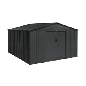 Abri de jardin en métal - Slack - 12.99 m² anthracite - Deux portes coulissantes. kit de fixation sol inclus. L 341 x 386 x 211cm