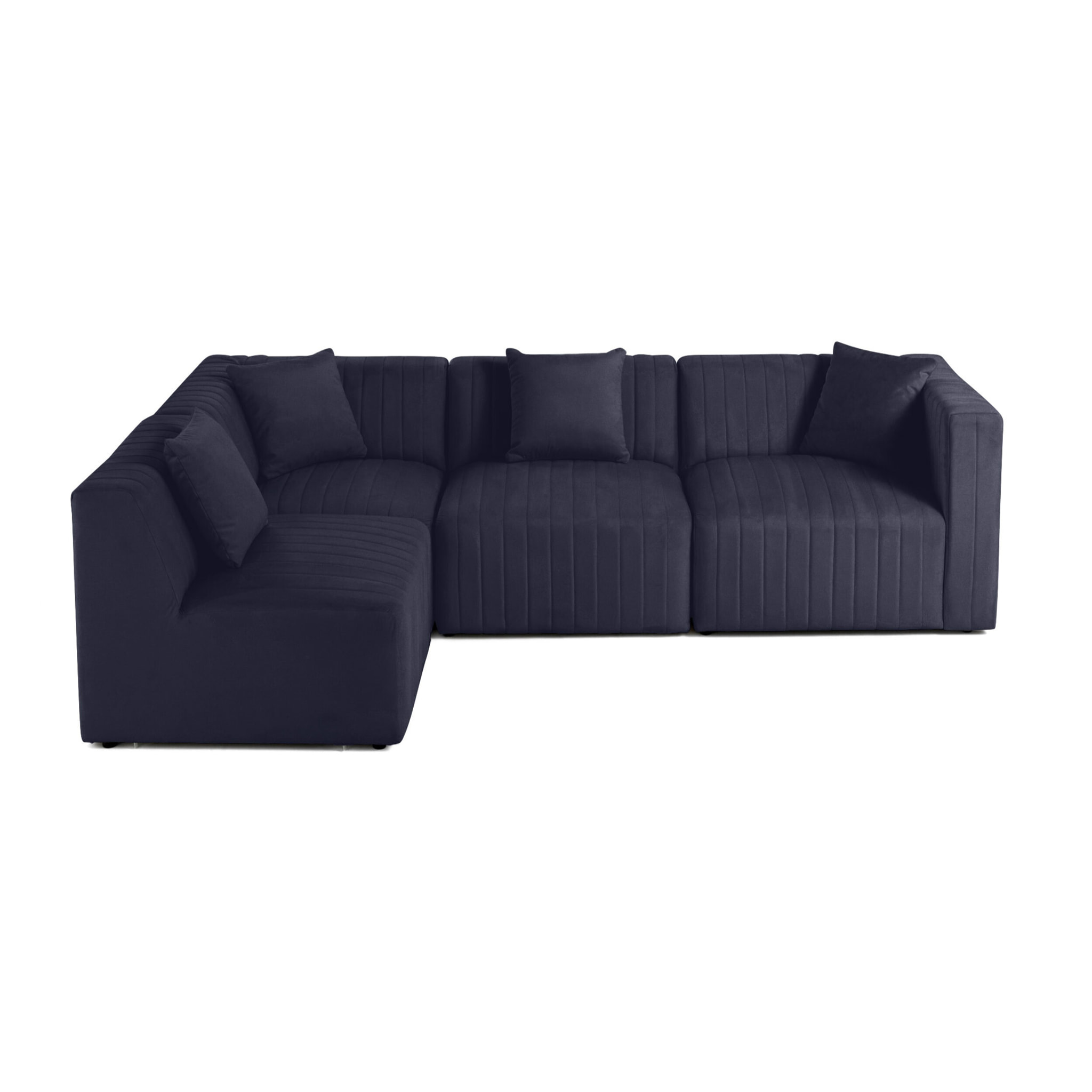 Nova - canapé modulable d'angle gauche - 5 places - en velours - Bleu marine