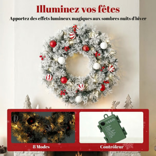 Couronne de Noël LED enneigée décorée dia. 60cm 50LEDs blanc chaud