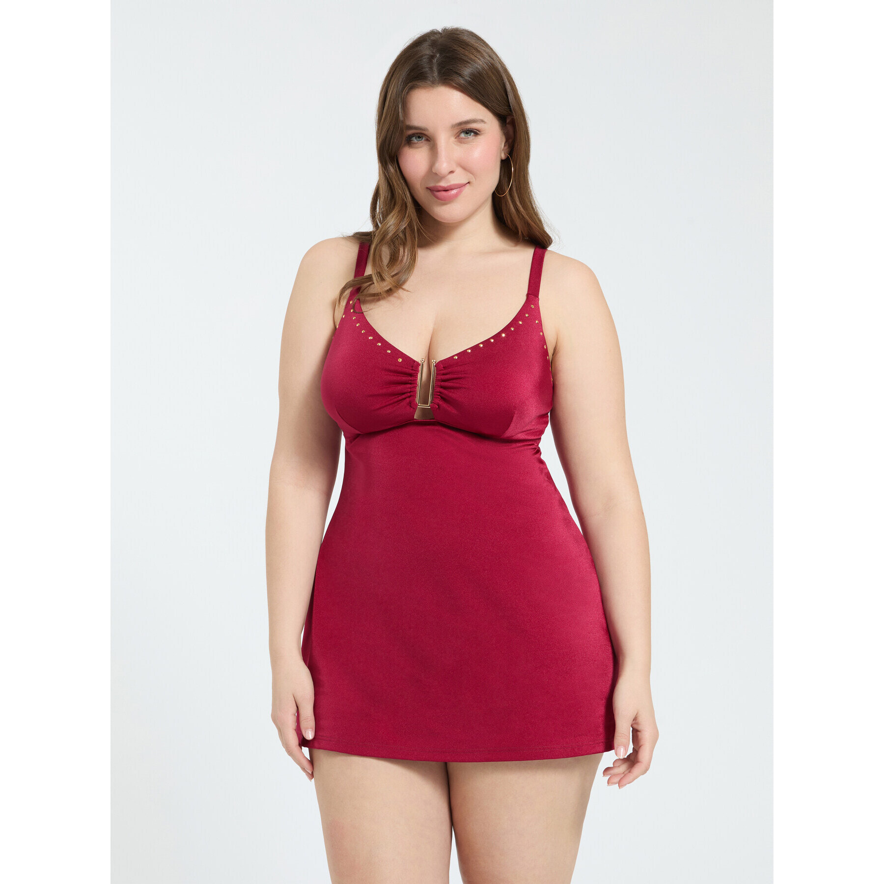 Fiorella Rubino - Top Tankini con motivo dorato e cut out - Rosso