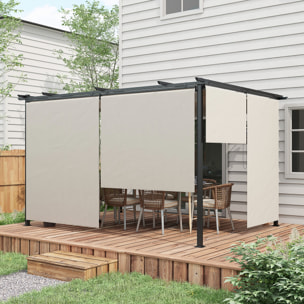 Pérgola de Jardín 4x3 m Cenador para Exterior con Techo Retráctil 4 Cortinas Enrollables de Poliéster y Marco de Metal para Patio Terraza Crema