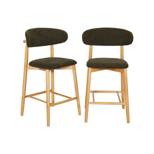 Tabouret de bar bois d'hévéa naturel et tissu chenille (lot de 2)  PAOLA