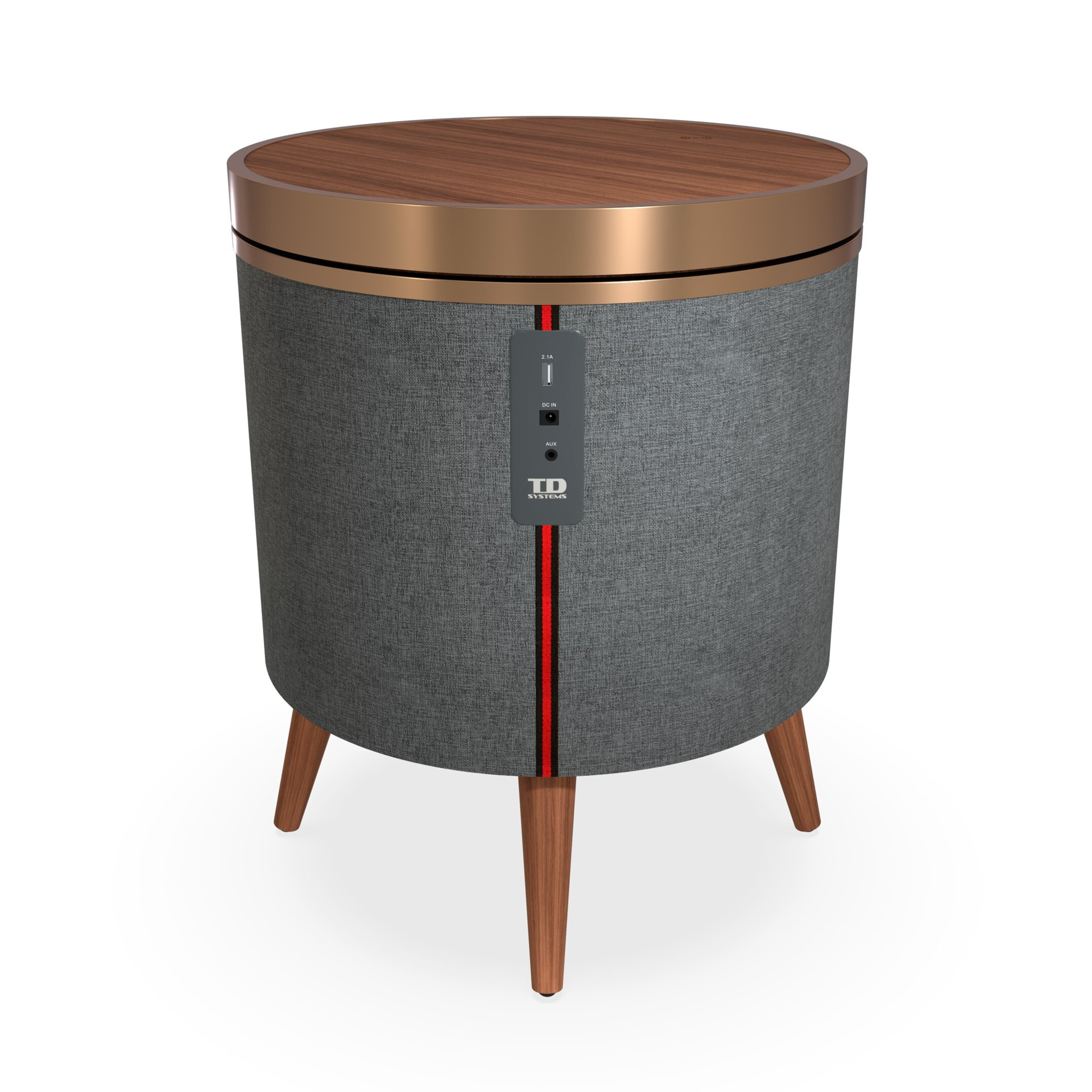 Mesa auxiliar altavoz con sonido de 65W y subwoofer, Bluetooth, base de carga inalámbrica. Mesilla o mesita para dormitorio o sala de estar - TD Systems SM65B11WR [Madera roble]