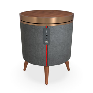 Mesa auxiliar altavoz con sonido de 65W y subwoofer, Bluetooth, base de carga inalámbrica. Mesilla o mesita para dormitorio o sala de estar - TD Systems SM65B11WR [Madera roble]