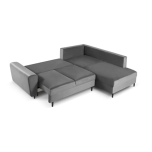 Canapé d'angle droit convertible avec coffre de rangement "Kyoto" 5 places en velours gris clair